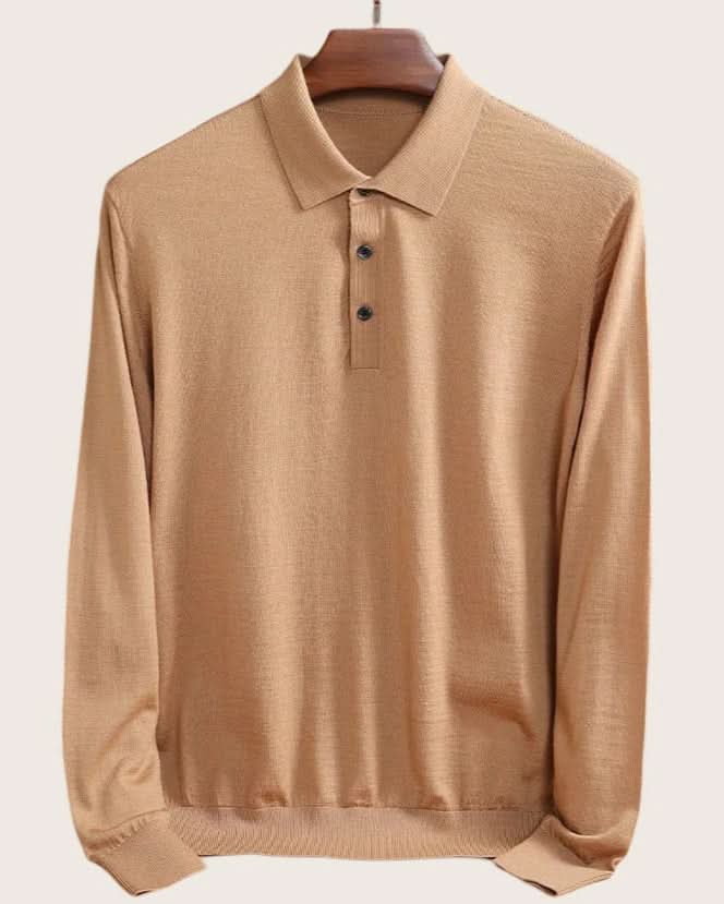 Milan_Wool_Long-Sleeve_Polo_-Elegant_High-Quality_Men_s_Shirt__Old_Money_Style beige