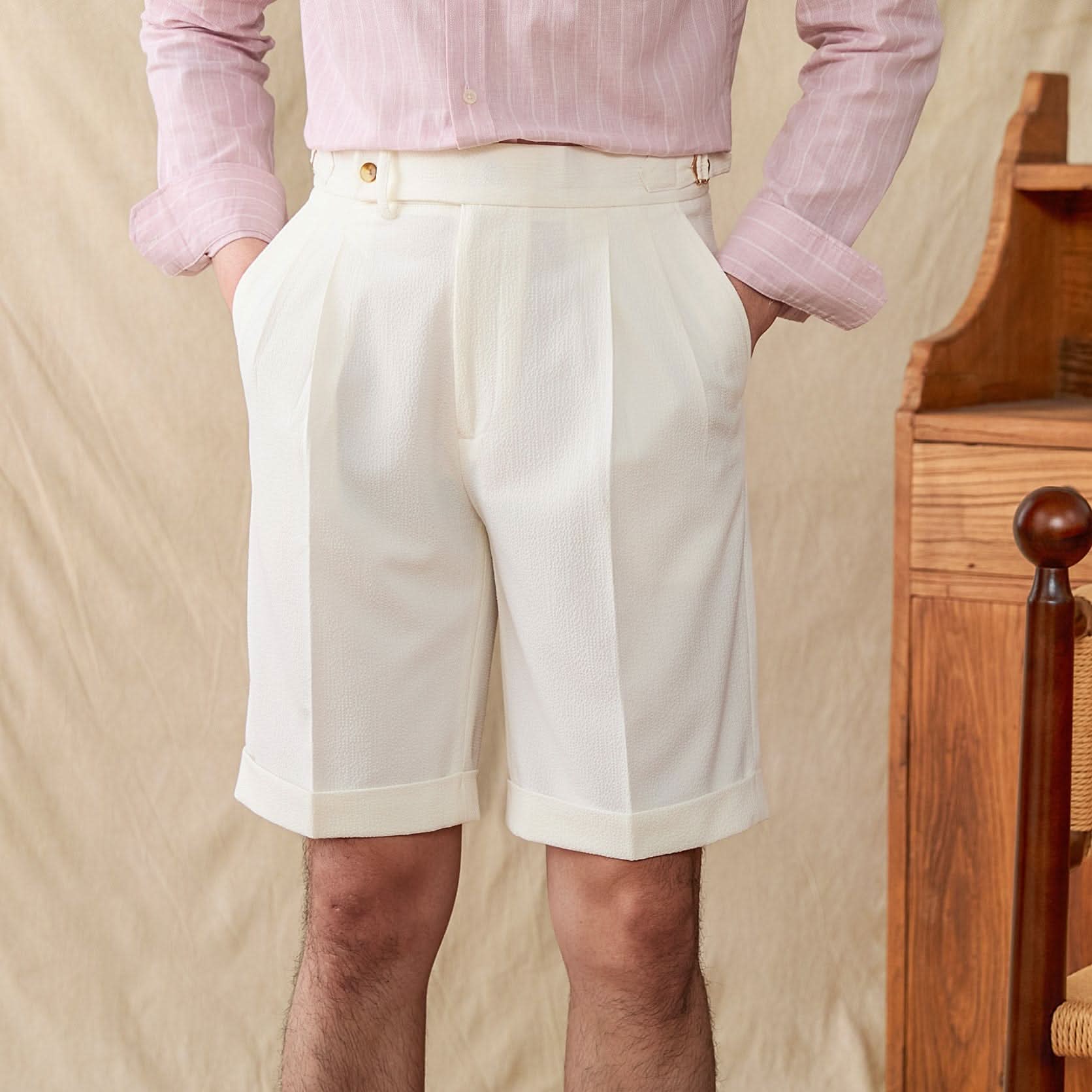 Salerno Seersucker Shorts - Balfour Atelier - Seersucker - CJYD205920523WD - White -