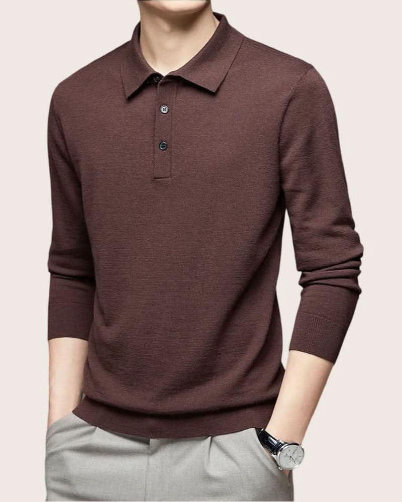 Milan_Wool_Long-Sleeve_Polo_-Elegant_High-Quality_Men's_Shirt|_Old_Money_Style 1