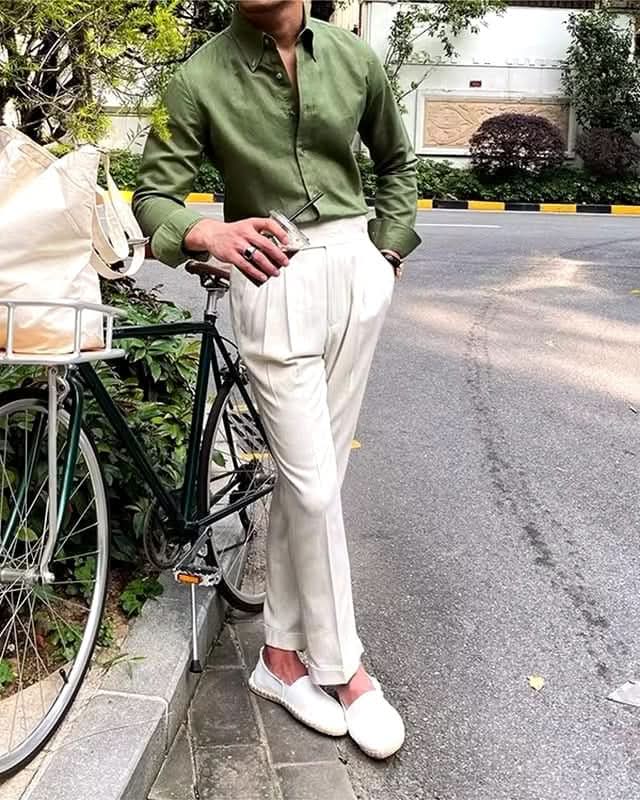 Albert Linen Shirt - Balfour Atelier - Cotton - Linen - CJDS177622806FU - Moss Green - 