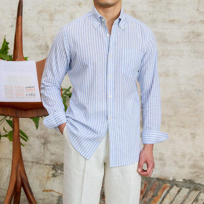 Apollo Striped Linen Shirt - Balfour Atelier - Cotton - Linen - CJTW203275401AZ - Deep Mariner - 