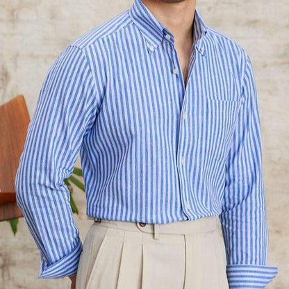 Apollo Striped Linen Shirt - Balfour Atelier - Cotton - Linen - CJTW203275401AZ - Deep Mariner - 