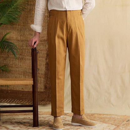 Men's Summer High Waist Straight Casual Trousers - Balfour Atelier - CJXX202749208HS - Khaki - 