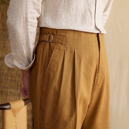 Men's Summer High Waist Straight Casual Trousers - Balfour Atelier - CJXX202749208HS - Khaki - 