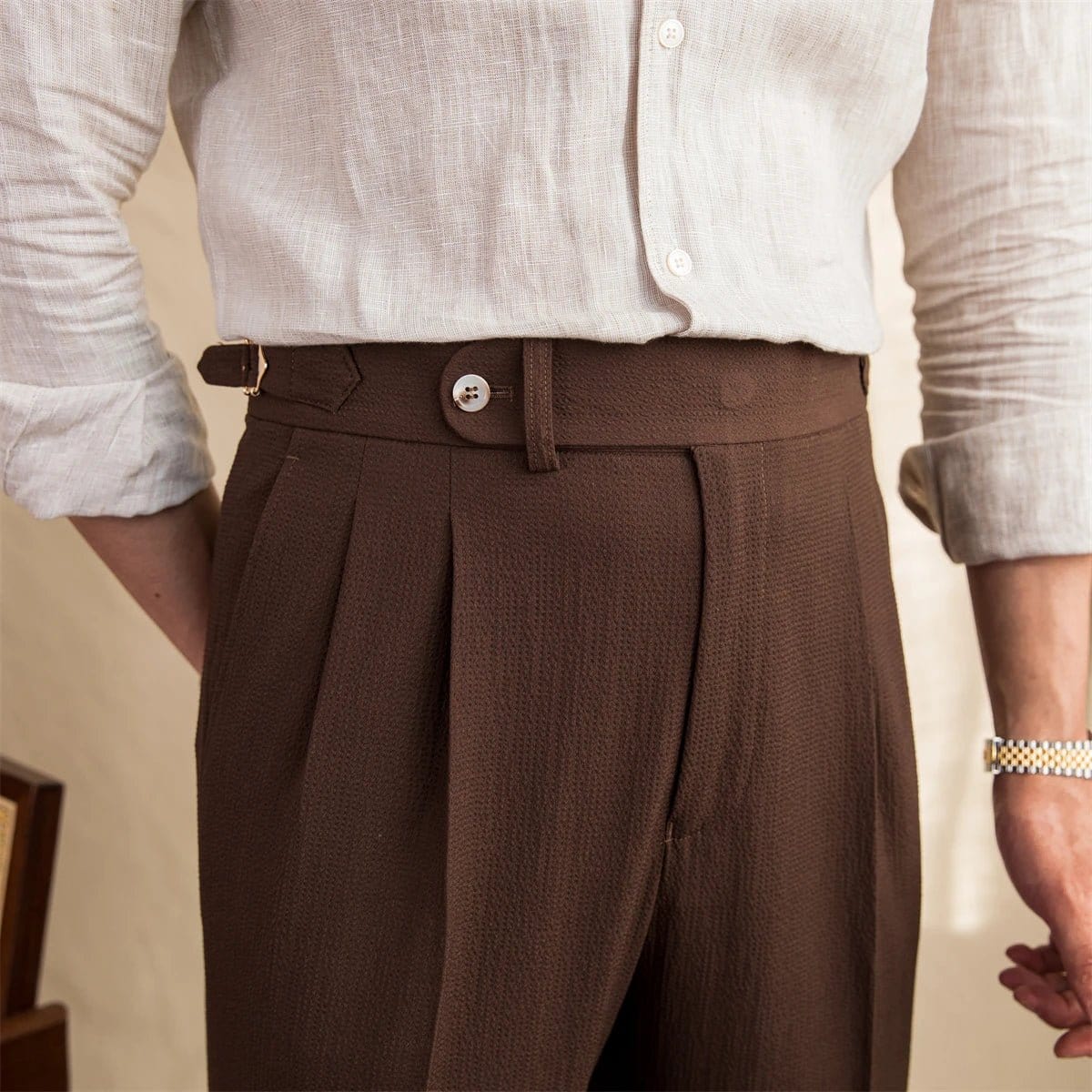 Ravenna Seersucker Trousers - Balfour Atelier - 14:203008818#Coffee;5:100010486 - Coffee - 