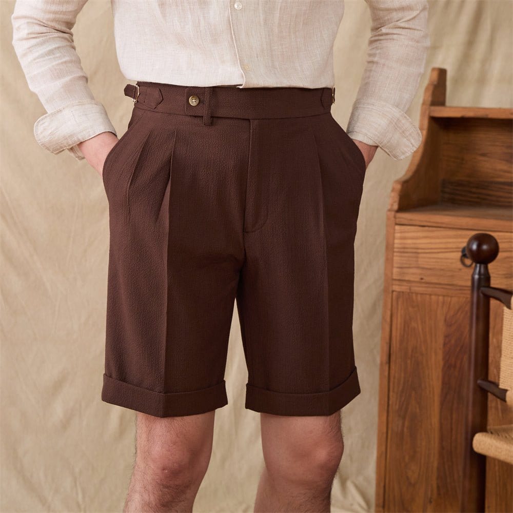 Salerno Seersucker Shorts - Balfour Atelier - Seersucker - CJYD205920509IR - Coffee - 