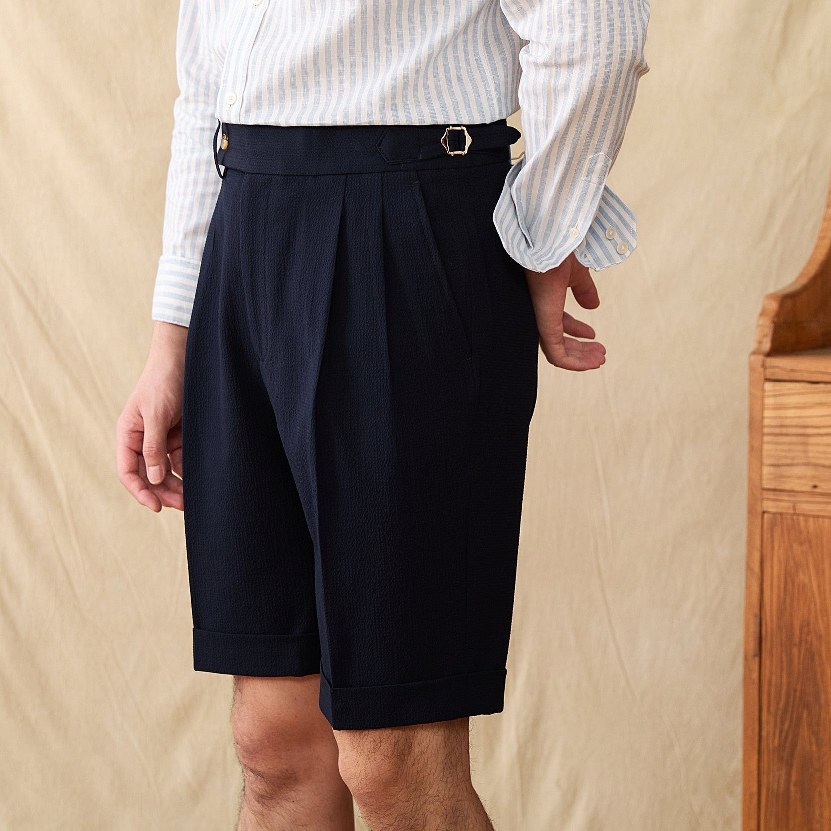 Salerno Seersucker Shorts - Balfour Atelier - Seersucker - CJYD205920516PK - Navy Blue - 